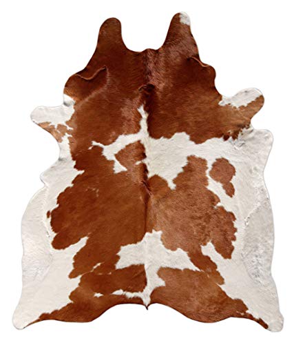 Brown and White Cowhide Rug Natural Cow Skin Cow Hide Leather Area Rug Hair On, Small 5 ft X 4 ft Premium Brown White Shed Free Natural Hide