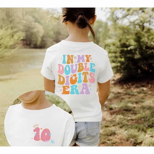 Image of IZYJOY in My Double Digits Era Shirts Girls 10th Birthday T-Shirts 10 Years Old Birthday Party Short Sleeve Summer Tee Tops