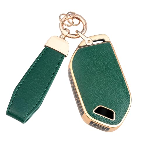 QBUC for Kia Key fob Cover, Leather Texture Fits 2023-2025 Telluride Sorento Carnival K4 K5 GT-Line Key Fob Case, Upper Leather + Soft TPU 360°Car Key Protector with for Kia Accessories (Green) by QBUC - Used condition - US$17.09