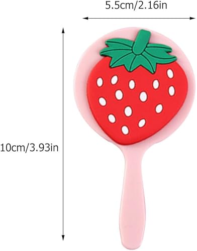 Miniatura 5 de HEALLILY Lindo espejo de mano portátil con mango pequeño, bonito espejo de maquillaje de fresa de goma, espejo de tocador de viaje para mujeres