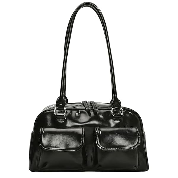 BAGUCHI BAGS Y2K East-West Black Baguette Shoulder Bag Premium PuLeather Retro Finish Stylish Office or Colleg
