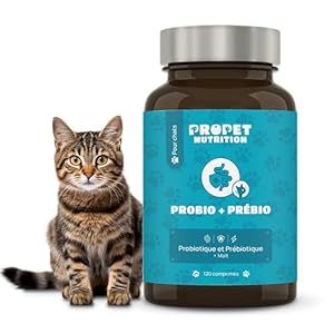 Probiotique Chat + Prebiotique + Vitamines. 11 Souches Bio-Actives. 5 Milliards UFC. Améliore la Digestion. 120 Comprimés. Anti-Flatulence, Immunité. Digestic. avec Malt. Probiotiques Chat
