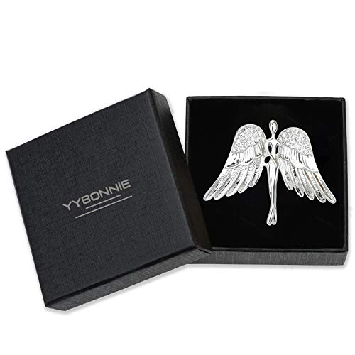Image of Vintage Guardian Angel Jewelry Golden Crystal Flying Angel Wings Brooch Pin Wedding Bouquet Lapel Pin Jewelry for Women Bridal