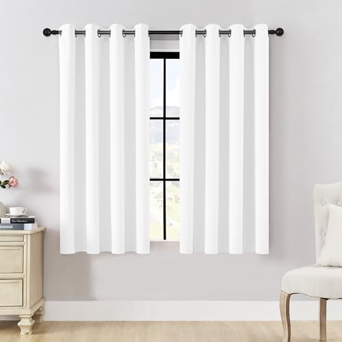 HUTO Half Blackout Bedroom Window Curtains Drapes - Antique Copper Thermal Insulated Privacy Protect Curtains Drpaeries for Living Room, 2 Panels, 52 x 45 Inch, White