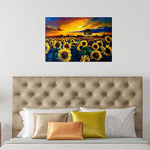 Teetac Sunflower Poster Wall Art Sunset Landscape Picture Aesthetics Artwork Print On Canvas For Home Bedroom Decor, Unframed 16X24In #TOP4