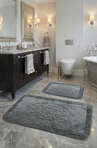 Banyo Paspası — Şile Yumuşacık Süper Emici 2'li%100 Pamuk Ultra Lüks Seti Antrasit 60x100 cm