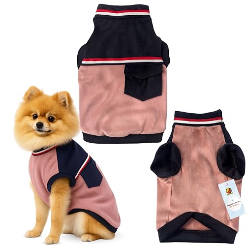 Image of Foodie Puppies Corduroy Line Velvet Pocket T-Shirt Warm Sweater Jacket - (20 inch, Blue and Pink) for Small to Medium Dogs | Soft, Lightweight Pet Apparel | Stylish, Comfortable, Durable, Stretchable