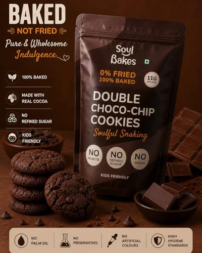 Image of Soul Bakes Double Choco-Chip Baked Cookies | Made with Ragi & Pure Chocolate | No Maida, No Palm Oil, No Refined Sugar | Healthy Cookies | 125 g (pack-2)