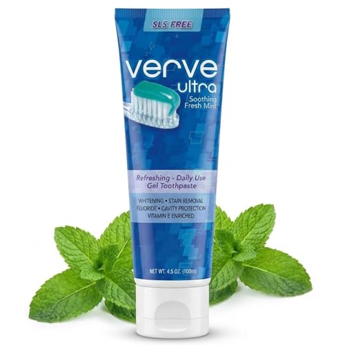 Verve Ultra SLS-Free Toothpaste with Fluoride Fresh Mint SLS Free Toothpaste for Daily Use Vitamin-E Enriched Cruelty Free Cavity Protection Made in USA 4.5 oz