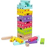 Bimi Boo Tumbling Tower Montessori Toy - Wooden Blocks Stacking Game for Kids 3+ year olds - Tumbling Stacking Blocks for Family Game Night (54 Blocks, 1 Dice)