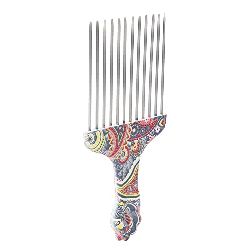 TYTOGE Hair Pick Comb Professional Afro Stainless Steel Detangle Hair Pick Comb for Curly Hair Styling (waist flower K4)