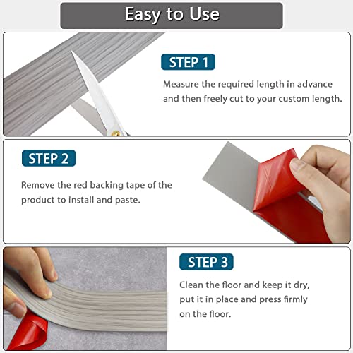 Übergangprofil selbstklebend Vinyl Übergangsleiste Bodenleiste Fußböden Abdeckleisten Holzmaserung Abdeckleisten für Fußböden Übergangsleisten Laminat Ausgleichsprofil (Grau, 200×7,5cm)