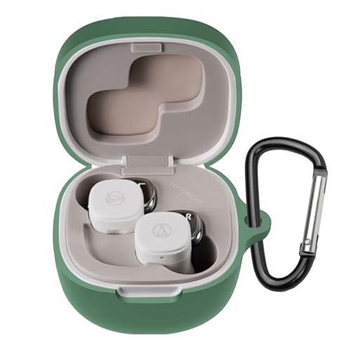 YAODLE For ATH-SQ1TW STB 用 ケース カバー ATH-SQ1TW STB用保護カバー 保護ケース シリコンケース 装着充電可能 全面保護 落下防止 キズ防止 耐衝撃 防塵 軽量 収納 カラビナ付き(グリーン)