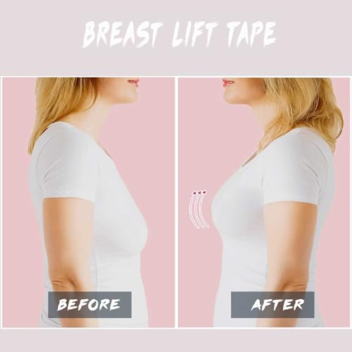 EMOET Clear Boob Tape,Self-Adhesive Bra Tape for Breast Lift with 2 Pair Reusable Silicone Nipple Covers,Suitable for A-G,Replace Your Bra-Instant Bob Tape,Boobytape for Breast Push Up&Strapless Dress