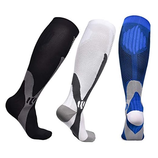 Miavogo 3 pares de medias de compresión para hombre, calcetines de compresión con esquema de color clásico 20 – 30 mmHg Calcetines de compresión Medias de trombosis