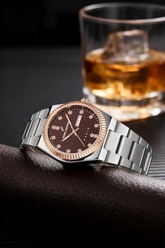 Image of Daniel Hechter Hoche Collection Classic Analog Watch for Men - Textured Dial,Crystal Indices with Fluted Bezel, Date Display and Silver Stainless Steel Strap