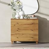 WAMPAT Bedroom Dresser with 3 Drawers, 35.4' Wide Wood Kids Dressers, Chest of Drawers, Modern Closet Organizer Bachelors Chest w/Solid Wood Legs for Living Room, Baby Room, Nursery, Oak Brown