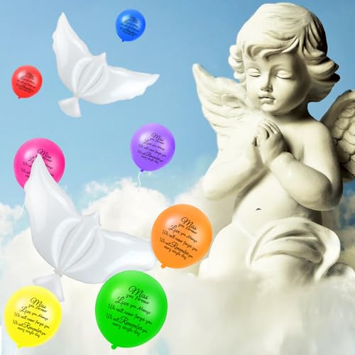 Image of Skylety 36 Pcs Memorial Balloons to Release with Dove Balloon,Multicolor | Helium, Remembrance for Heavenly Birthday, Memorial Services, Release in Sky Ceremony, Forever in Hearts Messages
