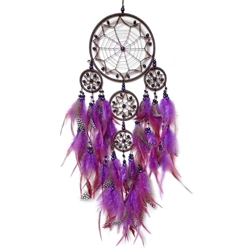 Donko Large Dream Catcher Wall Decor Purple Dream Catchers with Wooden Bead Handmade Feather Dreamcatcher Wall Hanging Ornament for Bedroom Living Room Home Decor