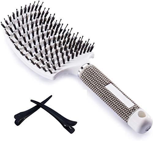 Brosse a Cheveux Poil Sanglier, Brosse Cheveux, Brosse Demelante Cheveux, Brosse à Cheveux Bouclés Avec Tête Flexible Pour Cheveux Afro, Brosse Poil Sanglier, Avec 2 Epingles à Cheveux Cover