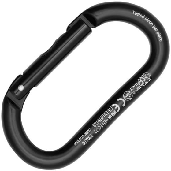 Oval Aluminum Alloy Carabiner Clip, Oval ALU Straight Gate D-Shape Climbing Carabiner for Outdoor, Camping & Hiking | Lightweight 22 kN Strength | Keylock Anti-Snag Design | Made in Italy