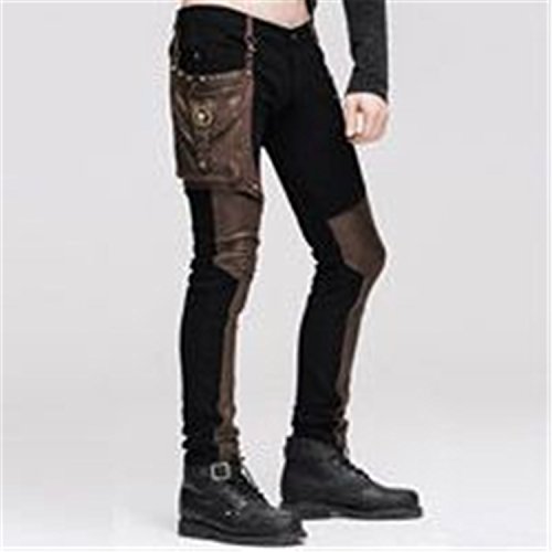 Casual Pants for Men Punk Patchwork Straight Trousers with Pocket4