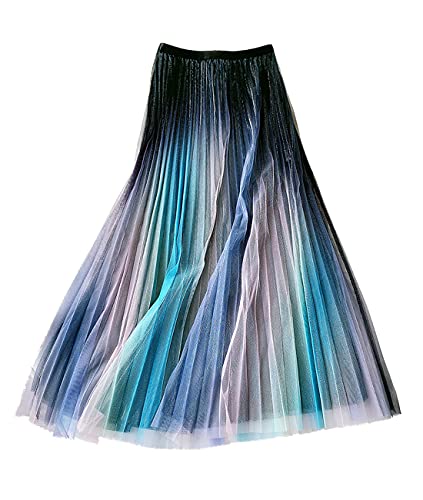 Femiserah Women's Long Rainbow A Line Tulle Tutu Skirts Tiered Skirt Petticoat(One Size, Gradient Pink, Gradient Pink, One size