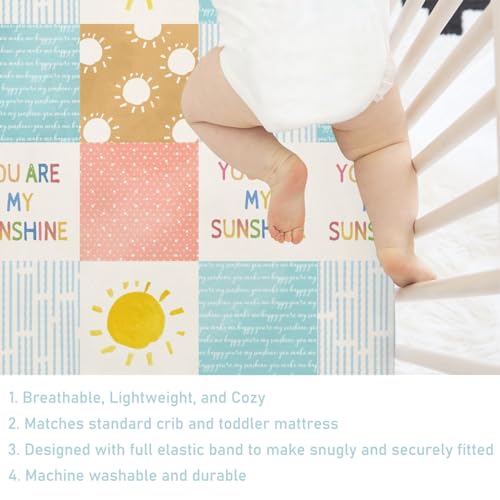 Image of Colorful Boho Sun Baby Crib Sheet 52''x28'' Cute Sunshine Stripes Stretchy Fitted Mattress Sheets for Boy Girl Letters Quote Nursery Toddler Bed Sheets for Standard and Toddler Mattress
