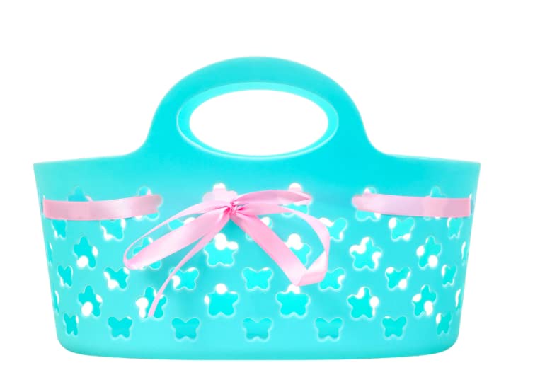 LSM Oval Plastic Baskets with Ribbons Set of 4, 8.375x11.625x7.5 in. Exclusively Bundled with Oggetto,Colors May Vary