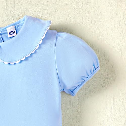 Image of 12M-14Y Toddler Baby Girls Peter Pan Collar Blouse Kids Girl Solid Color Puff Sleeve T-Shirts Casual Tee Tops