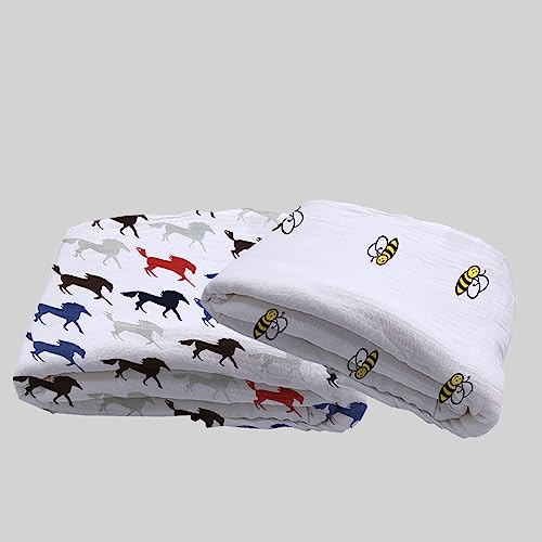 Image of Premium Baby Towels for Babies Cotton Cloth Pack of 2 Super Soft 100% Muslin Cotton Reusable Hygiene Cloth Baby Towel bee and Horse 120x120 CM