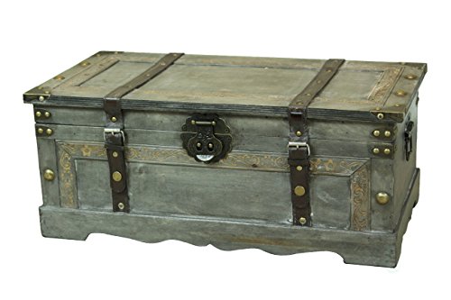 Vintiquewise Rustic Gray Large Wooden Storage Trunk