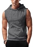 Men's Workout Hooded Tank Tops Sleeveless Gym Hoodies Bodybuilding Muscle Cut Off T-Shirts with Pock