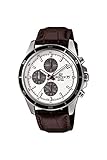 Casio Edifice EFR-526L-7AVUDF Men's Chronograph Watch with White Leather Dial, Strap, Brown Chronograph, Strap