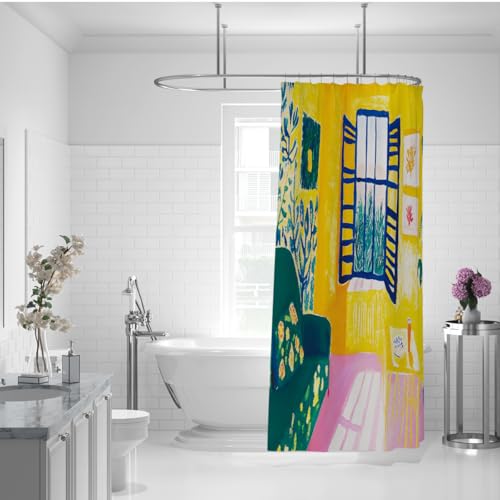 Rideau de douche jaune abstrait moderne en polyester imperméable 150x180cm - 3
