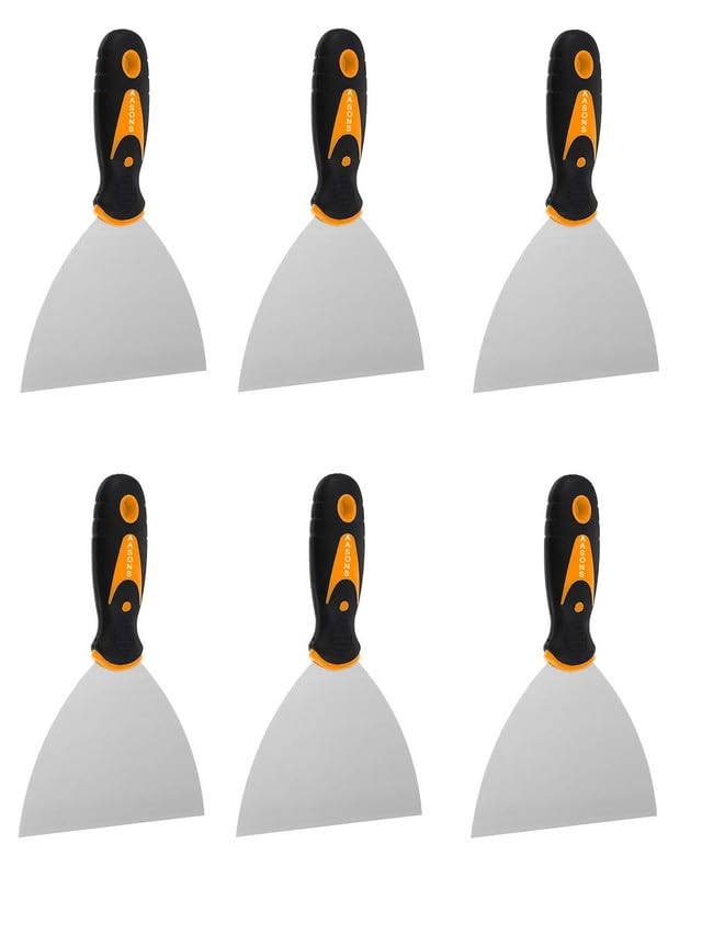 Image of AASONS 4 Inch Tempered Steel Paint Scraper Putty Knife, Painting Tools, Spackle Knife, Wallpaper Scrapping, Painters Tool, Crown Molding Tool, Paint Remover Scrapper with Handle (Pack Of 6)