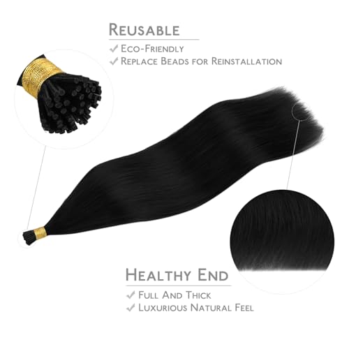 Image of WENNALIFE I Tip Hair Extensions Human Hair, 50g 50s 18 Inch Jet Black Remy Itip Human Hair Extensions Invisible Itips Straight I Tips Fusion Extensions Real Human Hair