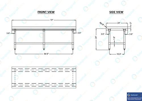 Image of AmGood Stainless Steel Equipment Stand - Heavy Duty, Commercial Grade, with Undershelf, NSF Certified (24 inch Width x 72 inch Length)