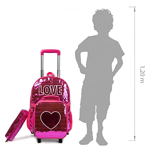 Kit Mochila de Rodinhas Bolsa Escolar Volta as Aulas com Estojo Duplo 2 Divisórias e Lancheira Térmi