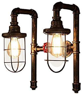 KOAIUS Rishx Vintage Industrial Wall Sconce 2-Lights Steampunk Loft Water Pipe Wall Lamp Light Fixture with Bronze Metal Cage Frame and Clear Glass Shade Wall Lantern for Restaurant Living Room Bar Ai