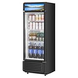 VEVOR Commercial Merchandiser Refrigerator, 6.9 CU.FT Glass Door Display Refrigerator, Beverage Refrigerator Cooler Merchandiser with Adjustable Shelves, Soft LED Light, Customizable Lightbox, Black