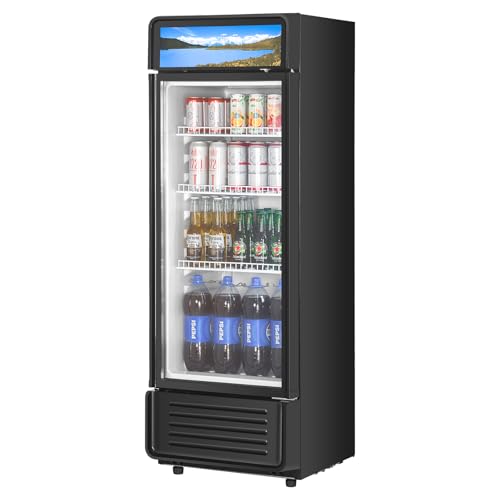 Image of VEVOR Commercial Merchandiser Refrigerator, 6.9 CU.FT Glass Door Display Refrigerator, Beverage Refrigerator Cooler Merchandiser with Adjustable Shelves, Soft LED Light, Customizable Lightbox, Black
