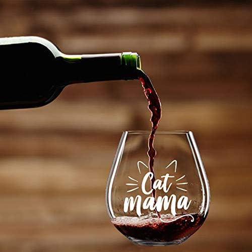 Yalucky Cat Mama Stemless Wine Glass Cat Lover Gifts Funny Cat Gift for Women Cat Lady Mom to be Mom Gifts Mothers Day Birthday Christmas (Cat Mama)