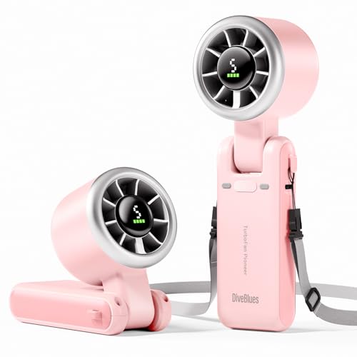 Image of Diveblues Portable Handheld Turbo Fan, 5 Gear Wind, Battery Operated, Up to 12 Working Hours, 3 IN 1 Hand Fan with Air Turbo Tech Cooling Fan for Outdoor Activities, Travel, Working