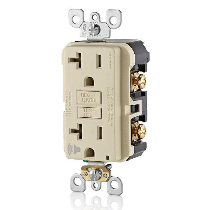 Image of Leviton GFCI Outlet with Audible Alarm, 20 Amp, Self Test, Tamper-Resistant with LED Indicator Light, Great for Refrigerators in Garages, GFTA2-T, Light Almond
