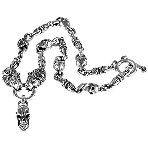 Collar de león de Calavera de Plata de Ley 925, Colgante de Collar áspero dominante de los Hombres, Colgante de Collar de Regalo de Caja de Regalo de Gama Alta