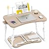 Lap Desk for Bed Adjustable Height, Foldable Bed Table with Storage Drawer, Tablet Slot & Cup Holder, Portable Laptop Stand for Bed & Sofa, Bed Desk for Adults & Kids, Glacier