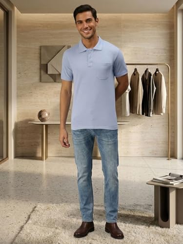Image of Lux Cozi Men's Polo T-Shirt Regular Fit Half Sleeves with Pocket | Cotton Blend Polo Neck Collar T-Shirt for Men | Casual, Office Comfortable Breathable T-Shirt | Stylish Plain Tee