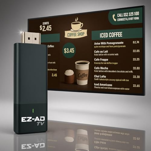 Image of EZ AD TV - AI Digital Signage Stick - Cloud Controlled AI Digital Signage Media Player - AI Creates Content On Digital Display Board - Powerpoint uload 4K Media Player + Mobile App W /Template Builder