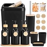 XLHOMO Black Bathroom Accessories Set 17PCS Bathroom Set with 3PCS Soap Dispenser Bathroom Accessory Set Black Trash Can for Bathroom Decor